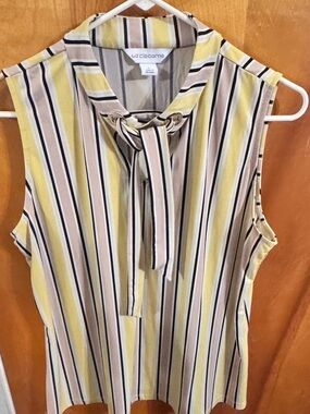 Liz Claiborne Grommet Tie-Neck Striped Sleeveless Blouse